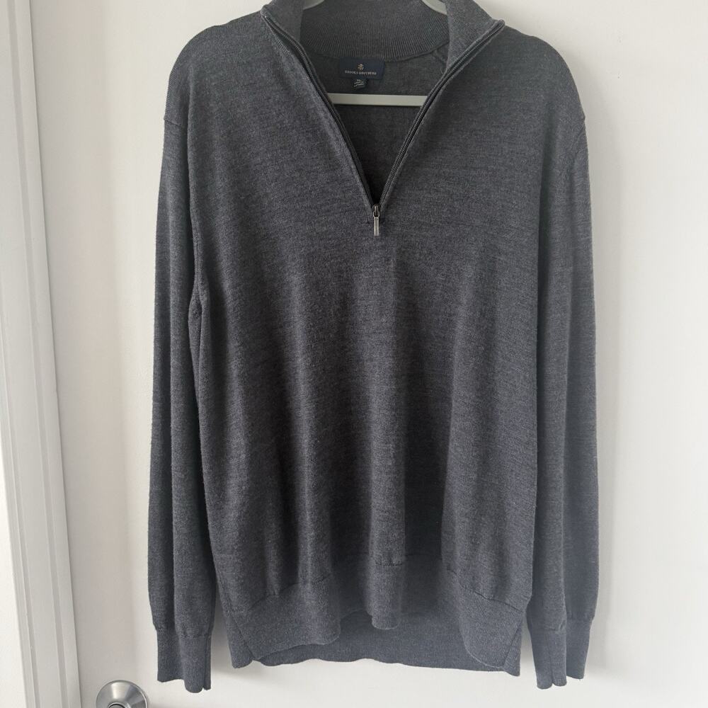 Brooks Brothers‎ 100% Extra Fine Merino Wool Quarter-Zip Sweater Grey XL